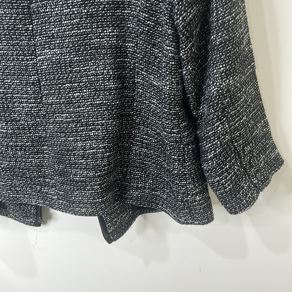 EILEEN FISHER Black White Tweed Zippered Leather Trim Jacket Size Petite Large - Picture 14 of 16